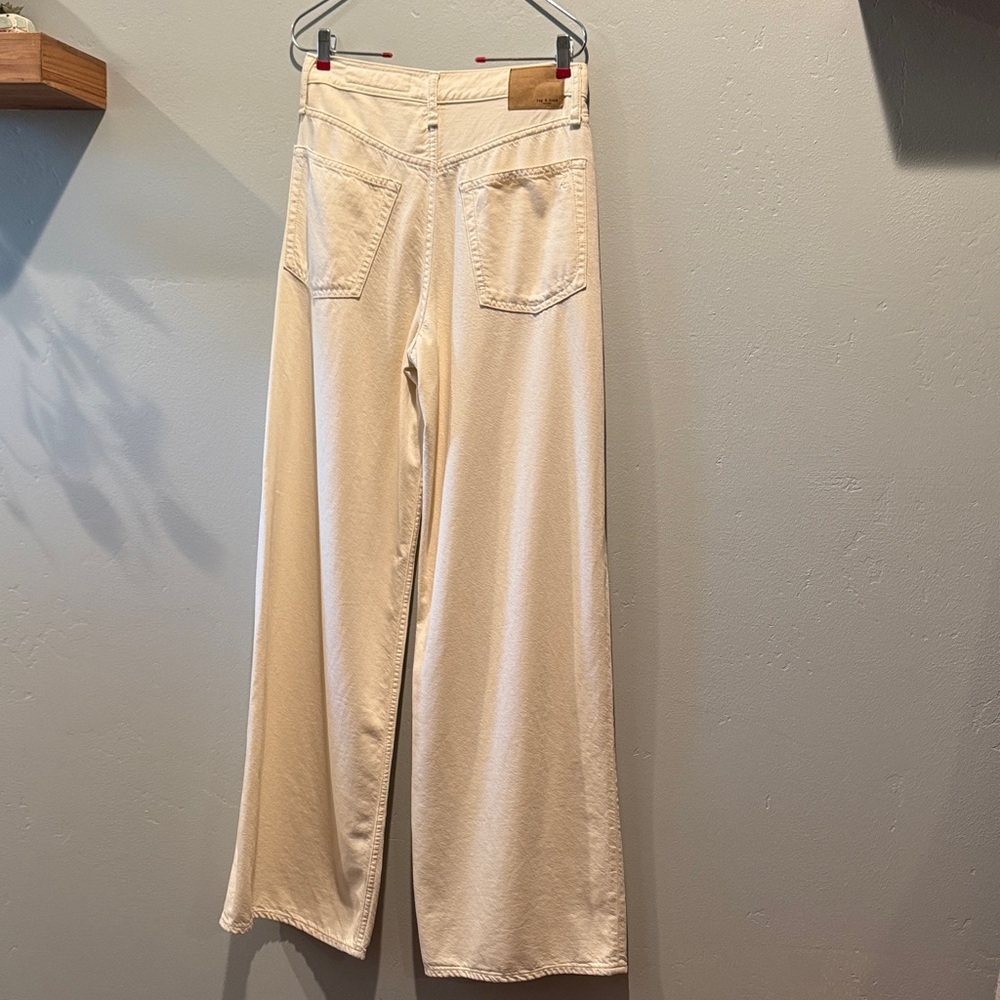Rag & Bone New York Ecru Featherweight High Rise Wide Leg Cream Beige Jeans Pant